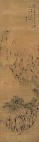 万经 曳杖访友 立轴 绫本设色