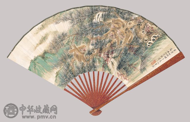 程璋 王福厂 猴 书法 成扇 纸本