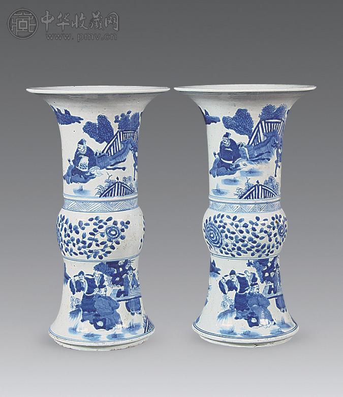 清 青花人物故事纹花觚(1对)