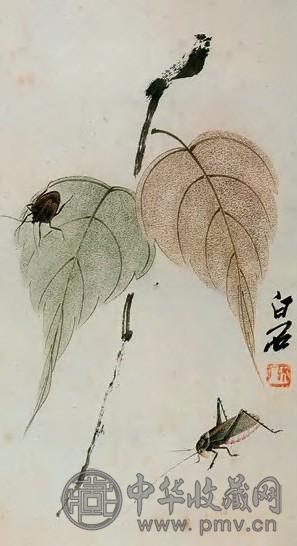 齐白石 贝叶草虫图 镜片