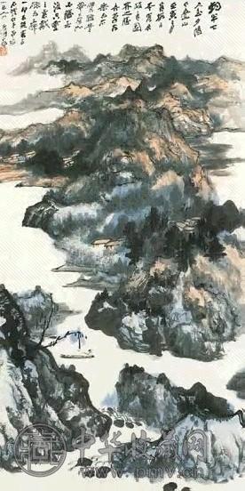 近现代 张大千 溪山千叠 镜心