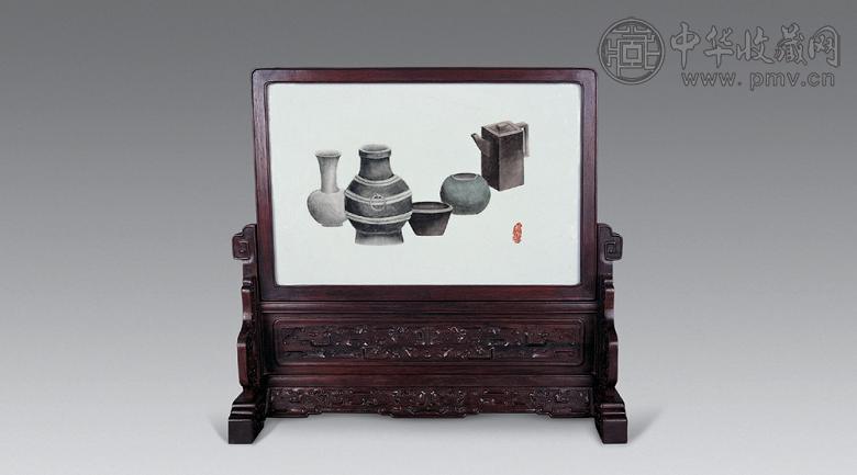 清光绪 墨彩博古插屏