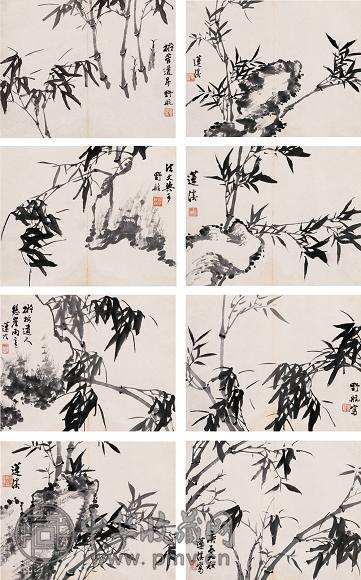 莲溪 庚辰(1880年)作 墨竹图 册页(8开) 水墨纸本