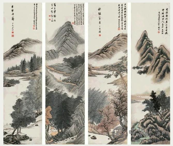 清 张崟 山水四景 轴