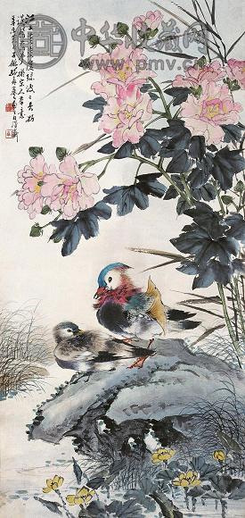 孙葆羲 1931年作 芙蓉鸳鸯图 立轴 设色纸本