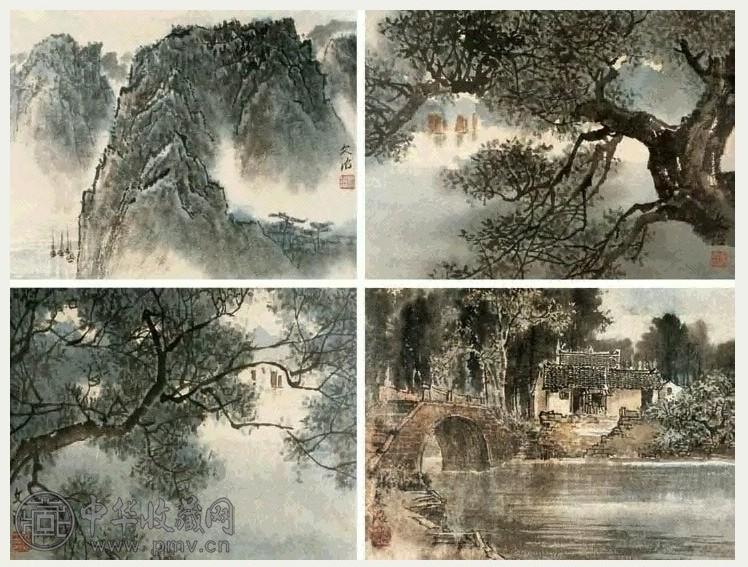 宋文治 山水小景四帧 一堂四件 镜心 设色纸本