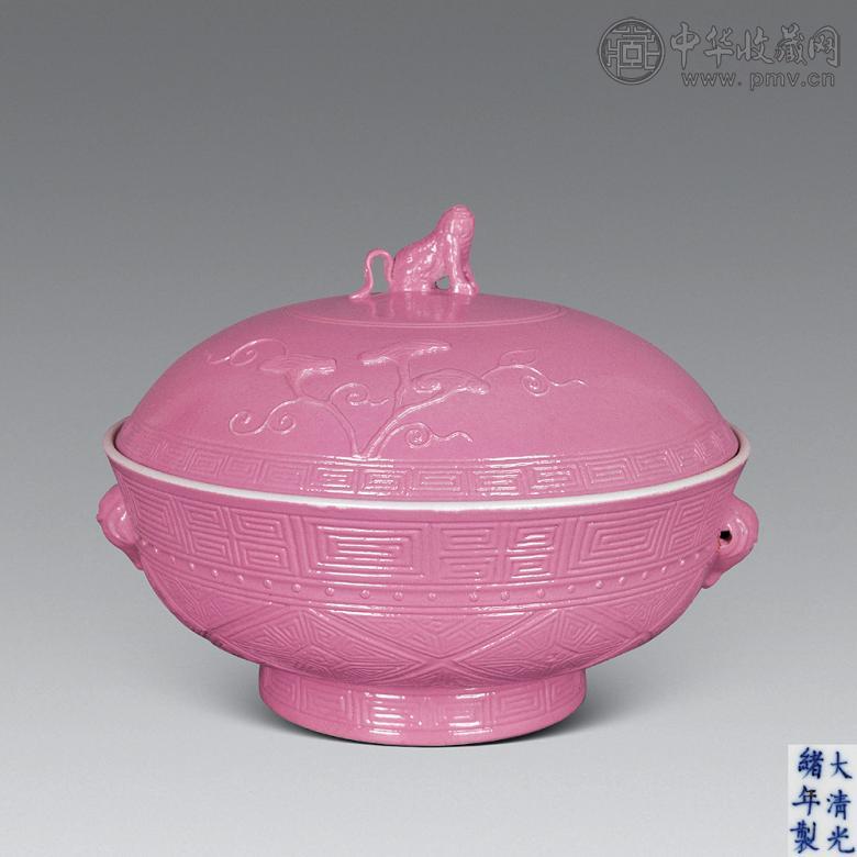清光绪 胭脂红釉仿青铜器盖盆