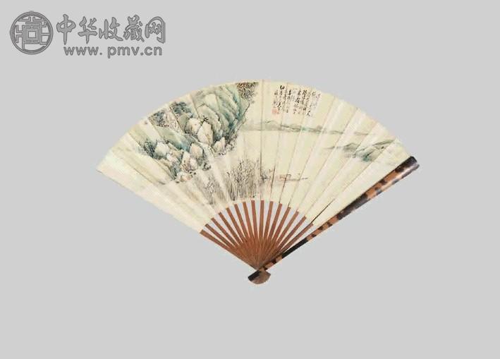 刘艺 垂钓图 书法 成扇 纸本