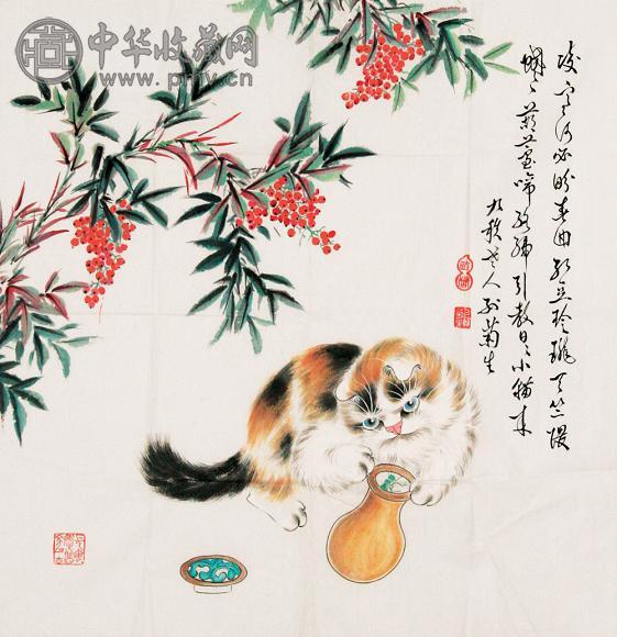 孙菊生 小猫 镜心 设色纸本