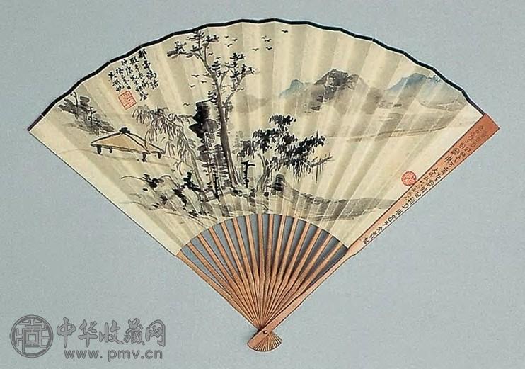 吴湖帆1953年作山水扇面设色纸本收藏资讯|艺术家|书画家|书画名人|书法