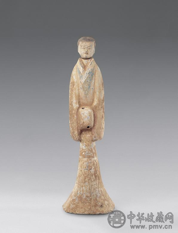 西汉 白陶绿彩女俑