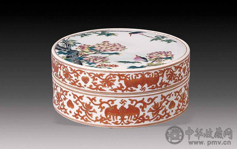 清 粉彩花鸟圆盒