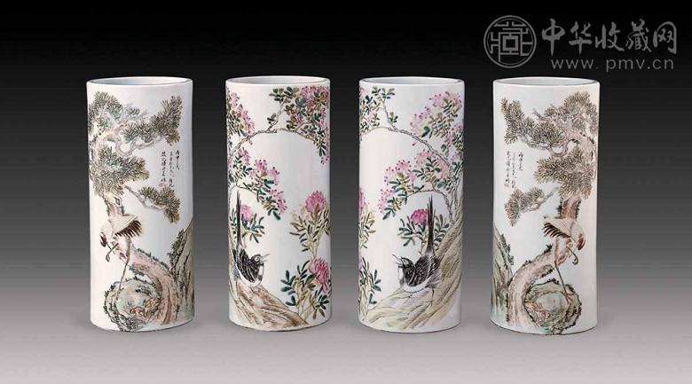粉彩花鸟帽筒(4件)