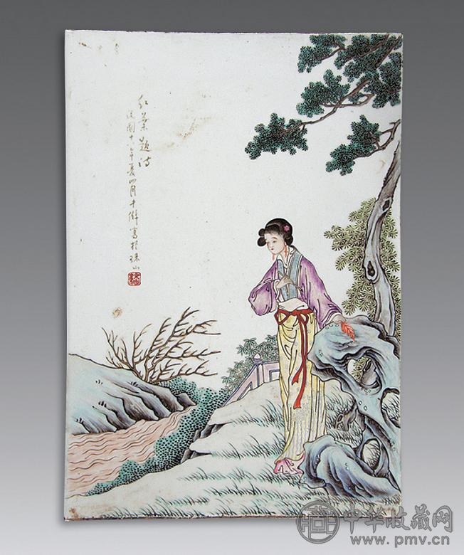 民国 粉彩仕女纹瓷板