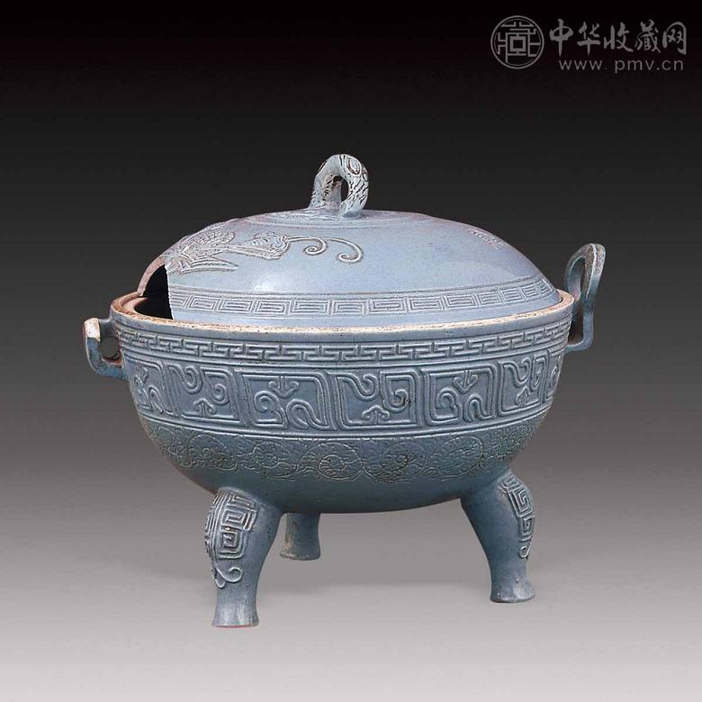 清光绪 蓝釉仿周遗鼎