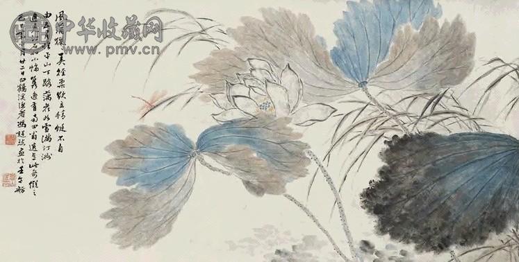 冯超然 己巳(1928年)作 拟江石如荷花 立轴 设色纸本