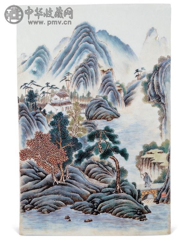 民国 粉彩山水瓷板