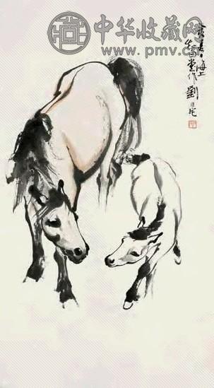 刘旦宅 双骏图 立轴 设色纸本