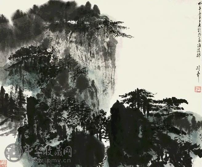 秦岭云 1976年作 山水 轴 设色纸本