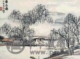 萧俊贤 渔荘图 镜心 设色纸本