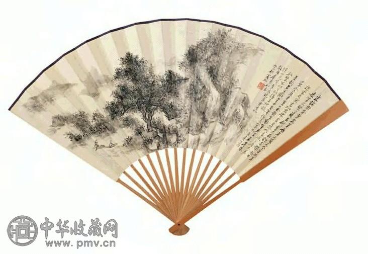 黄宾虹 1955年作 夏日山居图 成扇 水墨纸本