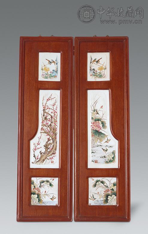 清代 组合花鸟瓷板挂屏(1对)