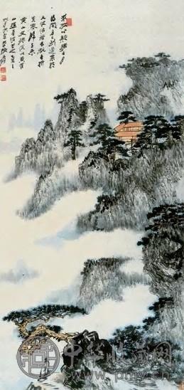 近现代 张大千 黄山文殊院图 轴