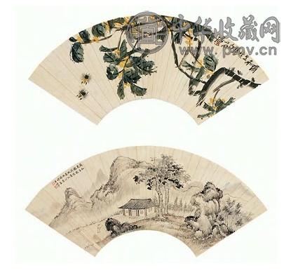 齐白石 徐熹 桂花蜜蜂 山水(2幅) 扇面 设色纸本