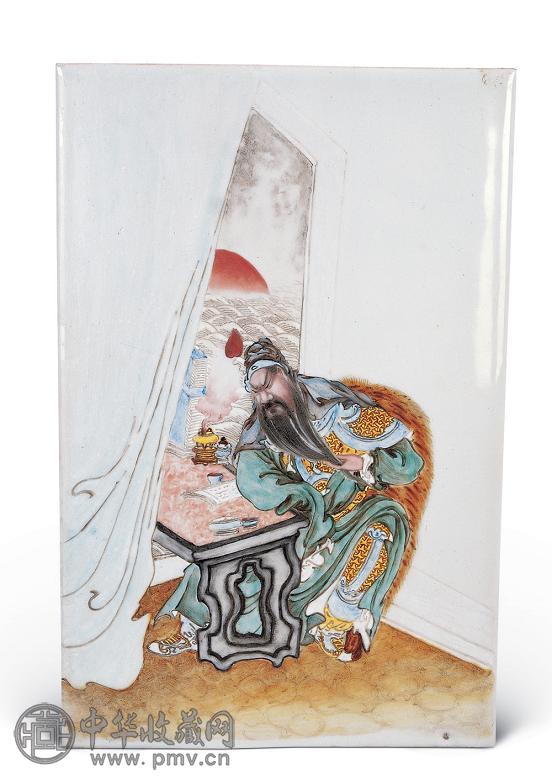 民国 粉彩关羽瓷板