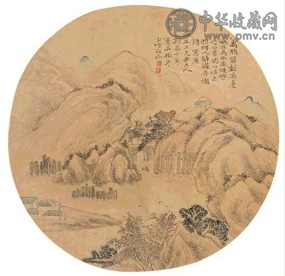 缪祐孙 山水 扇面 设色绢本