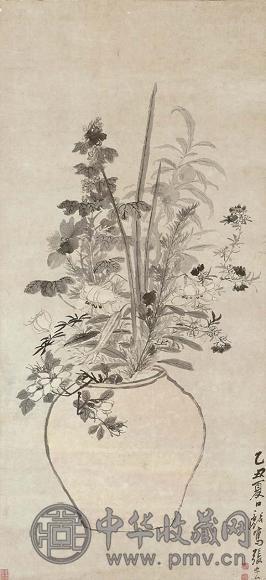 张宏 1625年作 清供 立轴 浅绛墨纸本