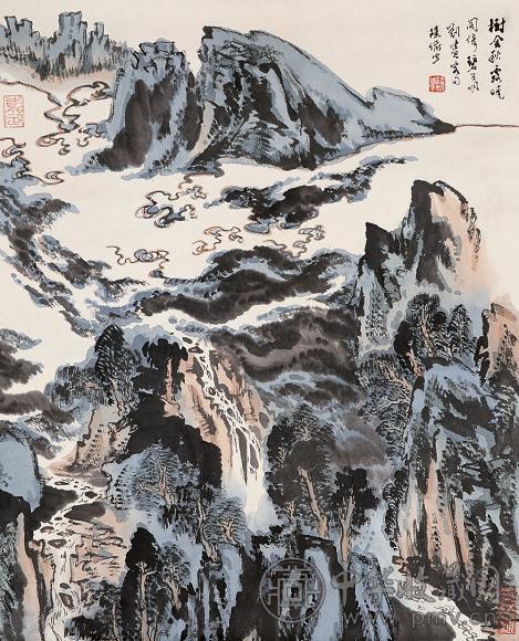 陆俨少 云山悬瀑 立轴 设色纸本 收藏资讯|艺术家|书画家|书画名人