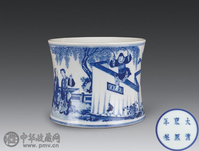 清光绪 青花人物笔筒