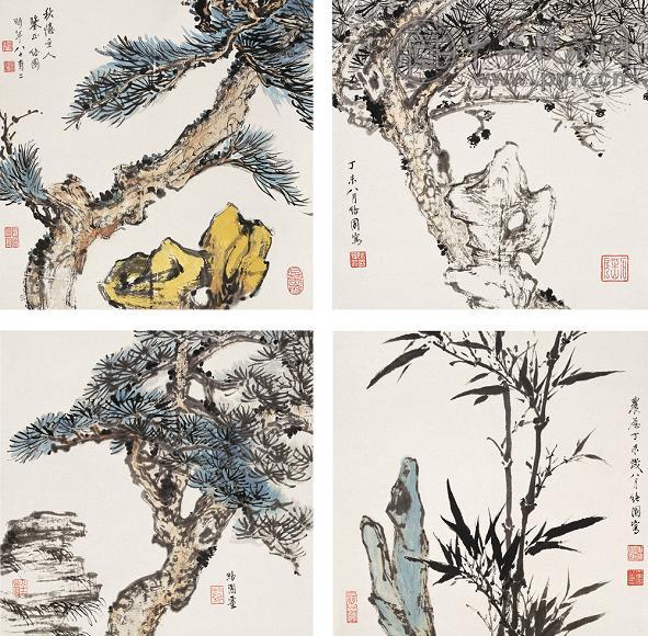 高络园 1967年作 花卉册 册页(8开选4) 设色纸本