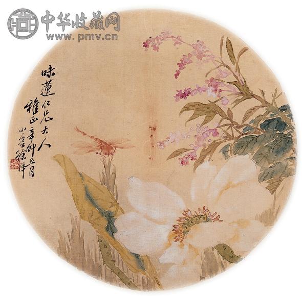 徐小仓 翠叶红蜓图 团扇 设色绢本