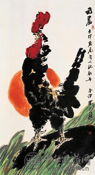 陈永锵 壬申(1992年) 司晨 立轴 设色纸本