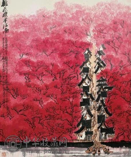 张步 1985年作 桃花晓市江南 设色纸本