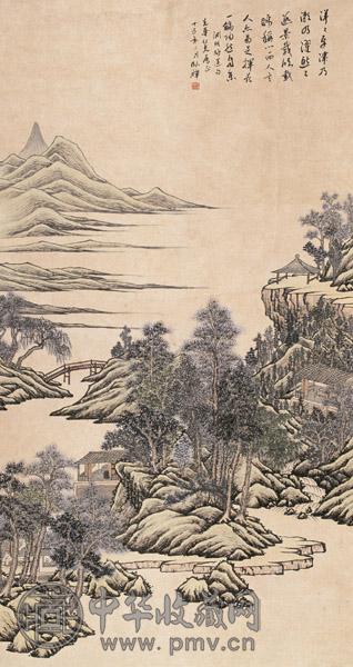 张静江 丙寅(1926年)作 山水 中堂 设色纸本