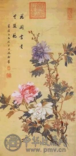 清 慈禧 牡丹花 镜心