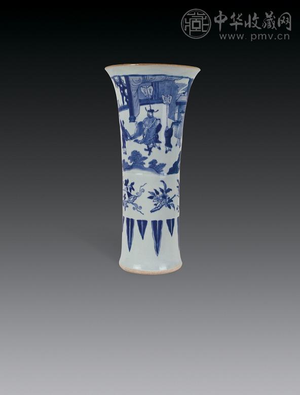 清顺治 青花人物纹花觚