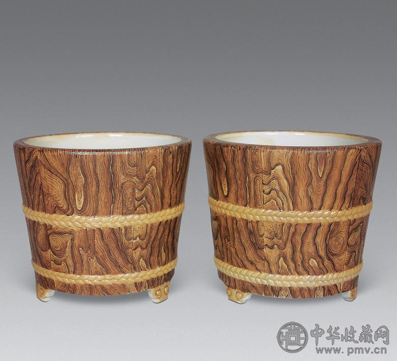 清 仿木釉小花盆(1对)