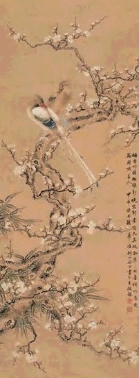 徐冈 甲申(1764年)作 桃竹双寿 立轴 设色纸本