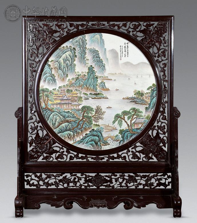 王海泉绘粉彩山水瓷板