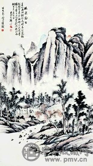 贺天健 林泉论古 立轴 设色纸本