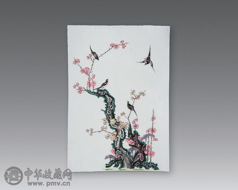 民国 粉彩喜上眉梢纹瓷板