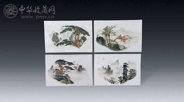 70年代 粉彩风景瓷板(4件)