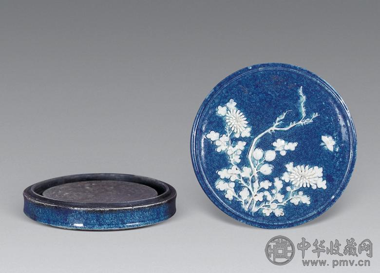 清道光 炉钧釉雕瓷砚