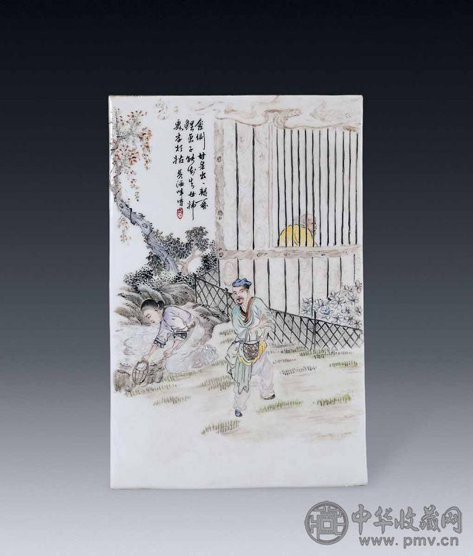 民国 粉彩人物瓷板