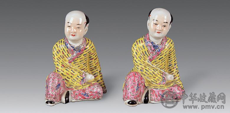 清末 粉彩童子坐像(1对)