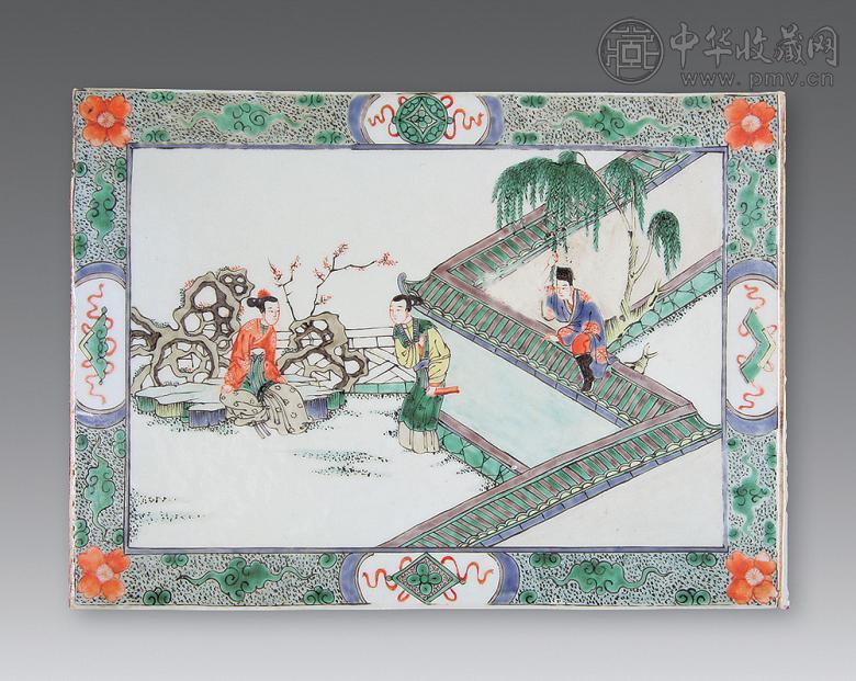 清光绪 五彩西厢记故事瓷板